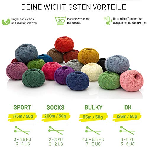 100% Merinowolle extrafine superwash in 35+ Farben (kratzfrei) - 300g Set (6 x 50g) - Baby Merino Wolle zum Stricken & Häkeln in 4 Garnstärken - Hansa-Farm - Hellgrau (Grau)