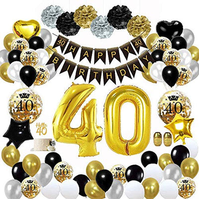 40 Geburtstag Deko Schwarzes Gold,Luftballons 40. Geburtstag Mann Frauen mit Geburtstagsdeko 40 Happy Birthday Banner,Deko 40. Geburtstag Konfetti Luftballons für 40 Geburtstag Dekoration Mehrweg - Geschenkapp