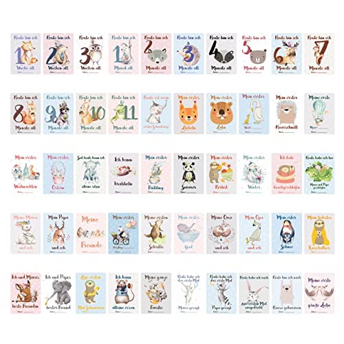 50 Baby Meilensteinkarten mit hochwertiger Filzhülle und Geschenkbox | schöne Geschenkidee zur Geburt, Schwangerschaft, Taufe oder Babyparty | Milestone Baby Cards | Meilensteinkarten Baby - Geschenkapp