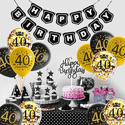 55 Stück 40 Geburtstag Deko,40 Geburtstag Deko Schwarz Gold,Schwarz Luftballons Gold Konfetti Luftballons mit Happy Birthday Cake Topper,40 Deburtstag Party Dekoration Mann Frau - Geschenkapp