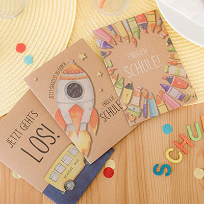 6 Klappkarten zur Einschulung - Grußkarten inklusive Umschlag zum Schulstart - Grüße für das Schulkind - kindgerechte Glückwunschkarten zum Schulanfang - Set 2 - Geschenkapp