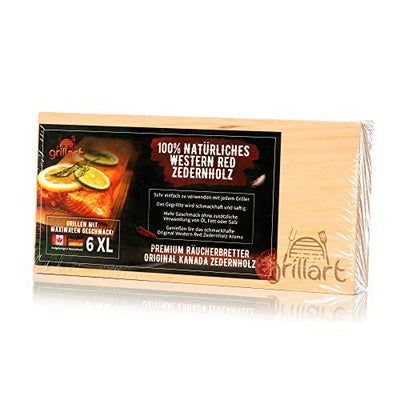 6 Pack XL Grillbretter - Zedernholzbrett zum Grillen - Räucherbretter aus Zedernholz von grillart® hergestellt aus 100% natürlichem Western Red Zedernholz für einen besonderen Grillgeschmack - Geschenkapp
