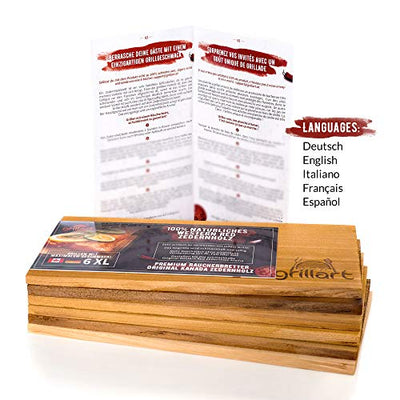 6 Pack XL Grillbretter - Zedernholzbrett zum Grillen - Räucherbretter aus Zedernholz von grillart® hergestellt aus 100% natürlichem Western Red Zedernholz für einen besonderen Grillgeschmack - Geschenkapp