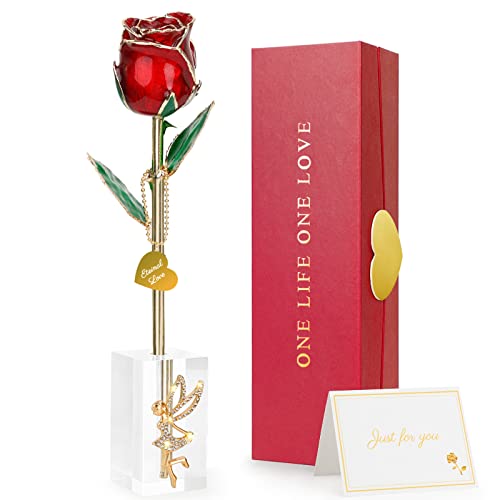ADAZ Geschenk für Frauen Mutter Freundin Frau Ewige Rose Blumen 24K Gold Konserviert Rose Mit Acrylständer Geschenkbox zum Valentinstag Geburtstag,Muttertag,Weihnachten,Jubiläum