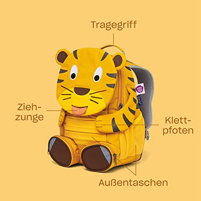Affenzahn Großer Freund Kindergartenrucksack für 3-5 Jährige Kinder im Kindergarten und Kinderrucksack für die Kita, Tiger - Gelb - Geschenkapp