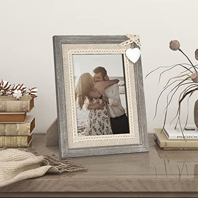 Afuly 10x15 Bilderrahmen Holz Vintage Braun Rustikal Shabby Retro Fotorahmen mit Weiß Herz Deko Hochzeit Mama Love Geschenk - Geschenkapp