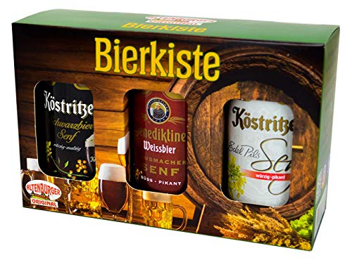 Altenburger Original Bierkiste - drei mit Bier verfeinerte Senfsorten als Geschenk-Set (3-teilig), Geschenkbox für Männer und Frauen - Geschenkapp