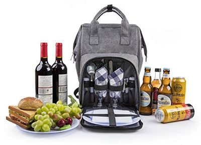 Amazon Brand – Eono 2 Personen Picknickrucksack Kühltasche mit Geschirrset & Decke - Geschenkapp