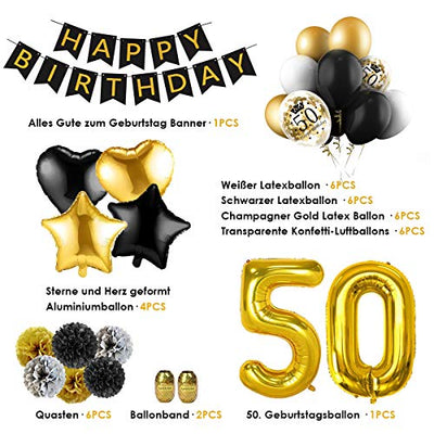 Amteker Geburtstagsdeko 50 Geburtstag Mann, Deko Gold 50 Geburtstag Frau Luftballons Geburtstag, Konfetti Luftballons 50 Geburtstag Deko, Deko 50. Geburtstag Mann Happy Birthday Deko