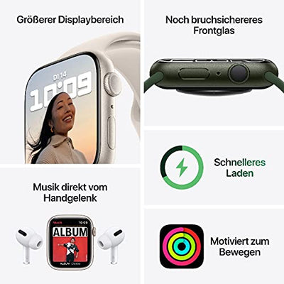Apple Watch Series 7 (GPS, 45mm) Smartwatch - Aluminiumgehäuse Mitternacht, Sportarmband Mitternacht - Regular. Fitnesstracker, Blutsauerstoff und EKGApps, Always-On Retina Display, Wasserschutz - Geschenkapp