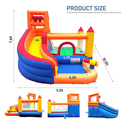 Ballsea Große Hüpfburg mit Gebläse, Trocken-/Wasserrutsche, geeignet für Kinder von 3 bis 10 Jahren, Children's Bouncy Castle for Indoor or Outdoor use 320 x 280 x 232 cm