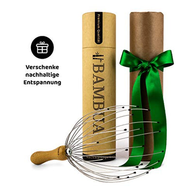 BAMBUA - Kopfmassage Spinne mit 24 Fingern - Bambusgriff - Hergestellt aus Moso-Bambus - Premium Kopfmassagegerät für Nachhaltige Entspannungsgefühle - Ideal als Geschenk - Geschenkapp