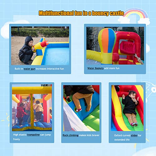 Baralir Aufblasbare Hüpfburg Indoor, Trocken-/Wasserrutsche, geeignet für Kinder von 3 bis 8 Jahren, Hüpfburg Outdoor mit Gebläse 340×335×209CM