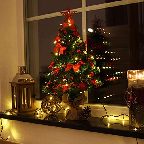 Baunsal GmbH & Co.KG Weihnachtsbaum Tannenbaum Christbaum künstlich 60 cm grün mit roter Dekoration inkl Lichterkette mit Micro LEDs und Fernbedienung - Geschenkapp