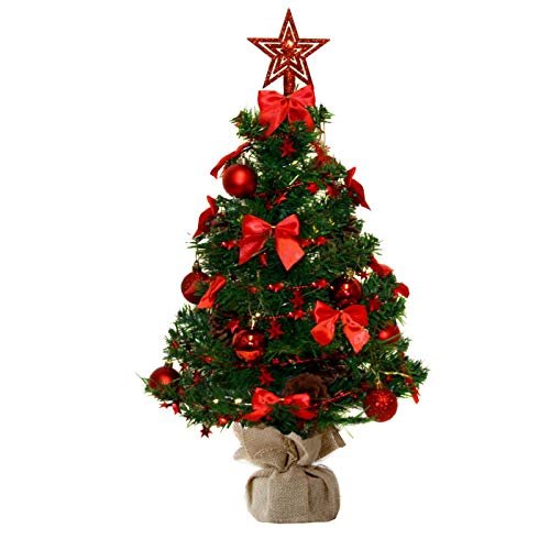Baunsal GmbH & Co.KG Weihnachtsbaum Tannenbaum Christbaum künstlich 60 cm grün mit roter Dekoration inkl Lichterkette mit Micro LEDs und Fernbedienung - Geschenkapp