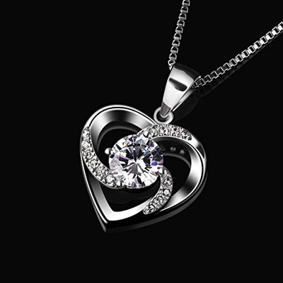 B.Catcher Kette Herz Damen Halskette 925 Sterling Silber Anhänger ''Liebe ist das Glück'' Schmuck Zirkonia 45CM Kettenlänge Geschenk für Damen