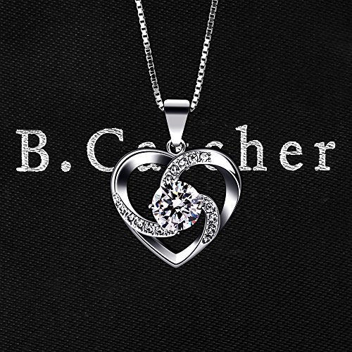 B.Catcher Kette Herz Damen Halskette 925 Sterling Silber Anhänger ''Liebe ist das Glück'' Schmuck Zirkonia 45CM Kettenlänge Geschenk für Damen