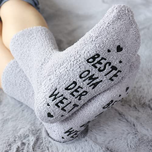 Belloxis Oma Geschenk Lustige Socken Damen Geschenke für Oma Weihnachten Wenn Du Das Lesen Kannst Socken Kuschelsocken Flauschige Socken