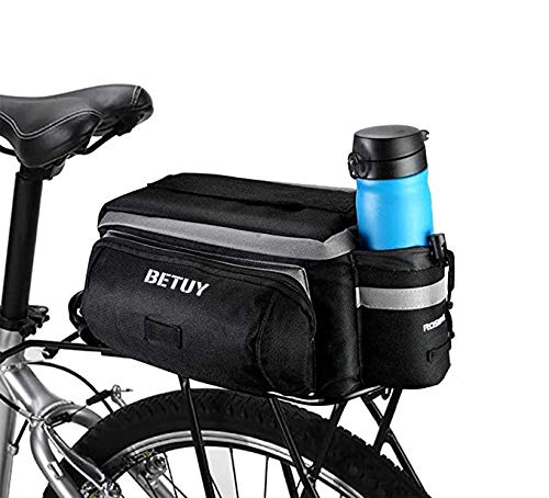 Betuy Fahrrad Satteltaschen mit Flaschenhalter, 7L wasserdichte Rücksitztasche mit Reflexstreifen, Mountain Road MTB Fahrradrahmen Tasche/Fahrradtaschen/Fahrradzubehör Umhängetasche (Schwarz)