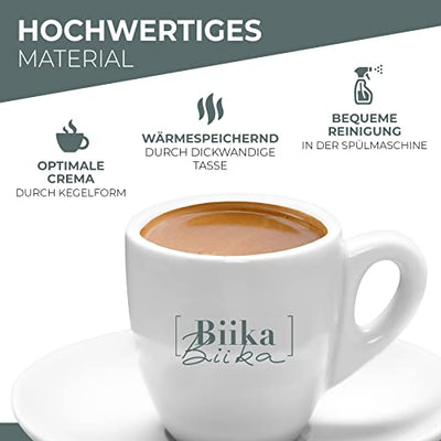 Biika® Espressotasse Made in Portugal aus hochwertigem Porzellan, dickwandig, im 2er Set, klassisch weiß mit Untertasse