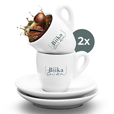 Biika® Espressotasse Made in Portugal aus hochwertigem Porzellan, dickwandig, im 2er Set, klassisch weiß mit Untertasse
