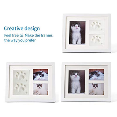 Bilderrahmen und Pfotenabdruck-Set weiß für Hunde oder Katzen, Haustierbesitzer, 3D Gipsabdruck Set, Heimdekoration, Geschenke - Geschenkapp