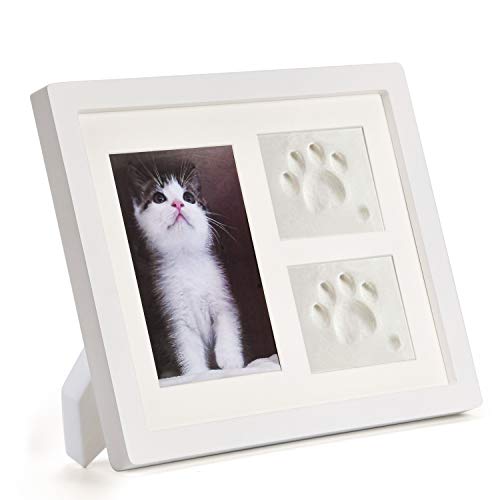 Bilderrahmen und Pfotenabdruck-Set weiß für Hunde oder Katzen, Haustierbesitzer, 3D Gipsabdruck Set, Heimdekoration, Geschenke - Geschenkapp