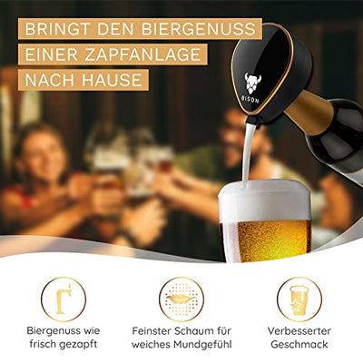 BISON Biersonikator | Ultraschall Flaschenaufsatz für Bier wie frisch gezapft | Geschenke für Männer