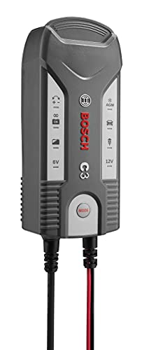 Bosch C3 - intelligentes und automatisches Batterieladegerät - 6V-12V / 3.8A - für Blei-Säure, GEL, Start/Stopp EFB, Start/Stopp AGM-Batterie für Motorräder, Pkw, Kleintransporter - Geschenkapp