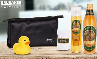 BRUBAKER Cosmetics Bier Badeset Geschenkset für Männer mit Kulturbeutel, Waschlappen und Quietscheente
