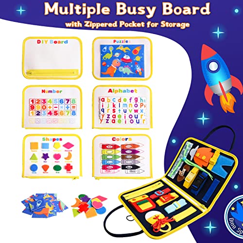 Busy board 5-Schichten,Activity board Dinosaurier Montessori Spielzeug Ab 1 2 3 4 5 Jahre Geschenke für Kleinkinder Mädchen Junge Selbstdressing lernen, Zählen, Rechtschreiben, Farbformen sortieren