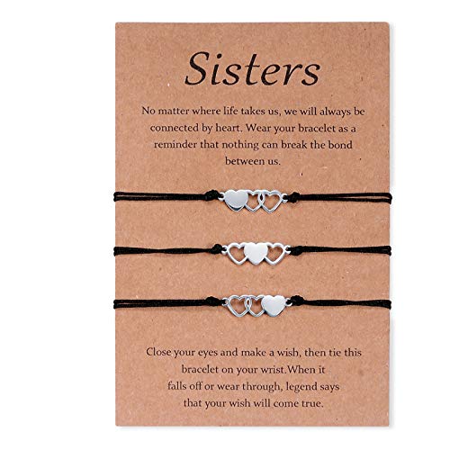 Cheerslife 3 Stück Schwester Armband Edelstahl passende Armbänder Geschenk für Mutter und Tochter Hollow Out Herz Armbänder