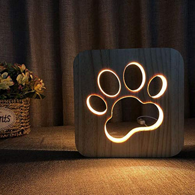 Chilymes LED Nachtlicht Tier Nachtlicht Holz geschnitzt USB Lampe Kreativ Pfotenabdruck Tischlampe Holz Nachtlicht 8D Lampe Hund Pfote Katze Nachtlicht Geschenk zum Valentinstag