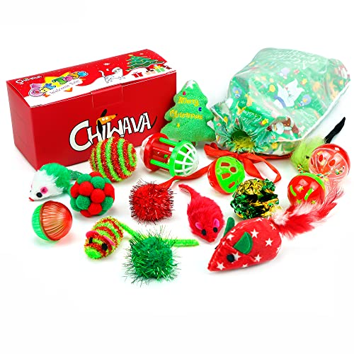 Chiwava 17er Pack Weihnachts katzenspielzeug Geschenk Tasche Set Verschiedene Spielzeuge Variety Pack Kätzchen Interaktives Spiel