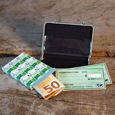 Chroma Products Geldkoffer als Geldgeschenk oder für Gutscheine - Mini Aktenkoffer aus Aluminium mit Schnappverschluss, Geldstapel und Grußkarte - Ideal auch für Hochzeitsgeschenke