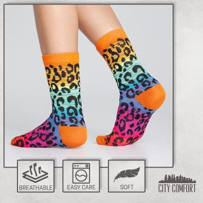 CityComfort Damen Socken Bunt 5er Pack Lustige Crew Socken Mädchen Teenager Süß Motiv Tiere Farbig 37-41 (Gemischter Tierdruck)