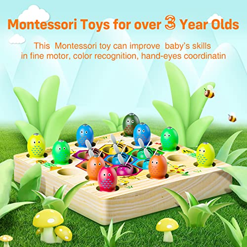 COOLJOYA Magnetische Angelspiel ab 2 Jahre | Montessori Spielzeug 2 in 1 Baby Holzspielzeug | Motorikspielzeug Fische Angeln Spiel 1 Set 2 3 4 Jahre Mädchen Junge Geschenke für Kinder(Patentschutz)