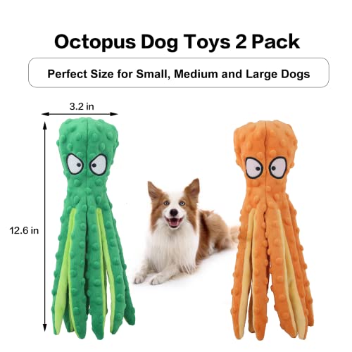 CPYOSN Hunde-Quietschspielzeug Krake, kein stopfendes Crinkle-Plüsch-Hundespielzeug für das von Welpen, langlebiges interaktives Hundekauspielzeug für das Kleiner und mittlerer Hunde(Grün+Orange) - Geschenkapp