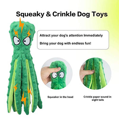 CPYOSN Hunde-Quietschspielzeug Krake, kein stopfendes Crinkle-Plüsch-Hundespielzeug für das von Welpen, langlebiges interaktives Hundekauspielzeug für das Kleiner und mittlerer Hunde(Grün+Orange) - Geschenkapp