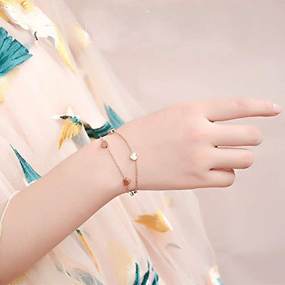 Crazy-m Rosegold Herzen Damen Armband Layered Armband mit Herz Anhängern Doppelt Kette Armband für Frau Armkette Edelstahl Bracelet aus Titan - Geschenkapp