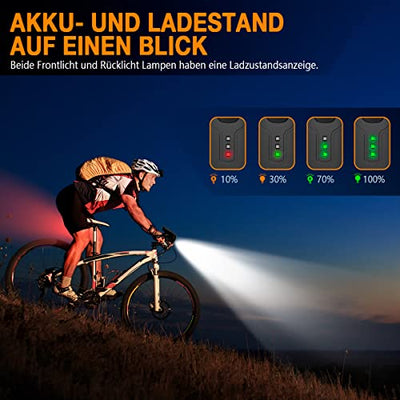 Deilin Fahrradlicht Set, bis zu 70 Lux LED Fahrradbeleuchtung USB Aufladbar Fahrradlampe, IPX5 Wasserdicht Fahrradlichter Vorne Rücklicht Fahrrad Licht Fahrradleuchtenset Fahrradlampe mit 3 Licht-Modi - Geschenkapp