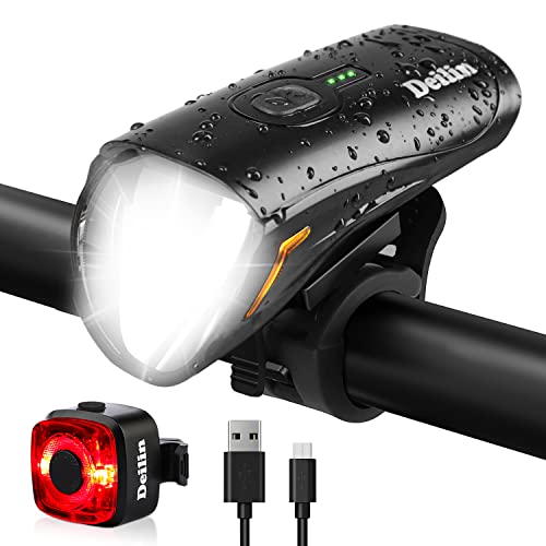 Deilin Fahrradlicht Set, bis zu 70 Lux LED Fahrradbeleuchtung USB Aufladbar Fahrradlampe, IPX5 Wasserdicht Fahrradlichter Vorne Rücklicht Fahrrad Licht Fahrradleuchtenset Fahrradlampe mit 3 Licht-Modi - Geschenkapp