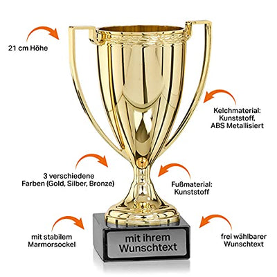Deitert Henkel-Pokal mit Wunschtext-Gravur | Gold | 21cm hoch | Wanderpokal auf Marmorsockel FS106 - Geschenkapp