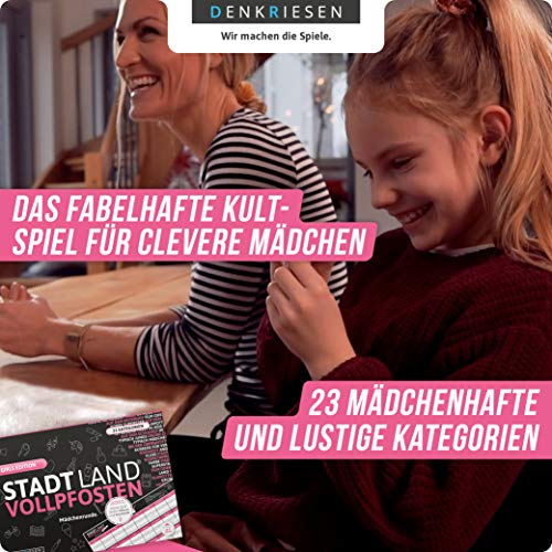 DENKRIESEN - Stadt Land VOLLPFOSTEN® - Girls Edition | Spielblock | Familienspiel - Geschenkapp