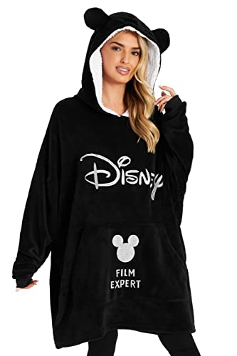 Disney Übergroße Kapuzenpullover Damen Hoodie Decke Mädchen Teenager Herren (Schwarz) - Geschenkapp