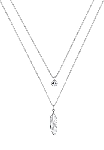 Elli Halskette Damen Feder Boho mit Kristall in 925 Sterling Silber - Geschenkapp