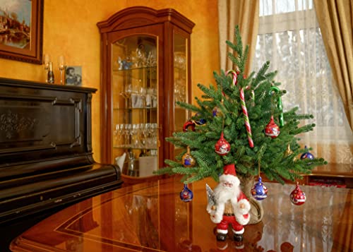 eveXmas 60cm Künstlicher Weihnachtsbaum, Tannenbaum Infinity Natürlich Grün, 59 Zweige 100% PE-Spitzen, inkl. Dekorativer Ständer im Sackleinen - Geschenkapp