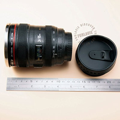 FUNLAVIE Kameraobjektiv Design Trinkbecher Isoliertasse kamera kaffeetasse Deckel in Linsenoptik 400 ml schwarz - Geschenkapp