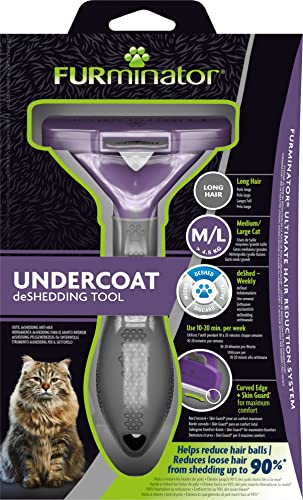 FURminator deShedding-Tool Katze Größe M/L Langhaar - Katzenbürste für mittelgroße bis große Katzen zur Entfernung der Unterwolle - Verbessertes Design - Geschenkapp