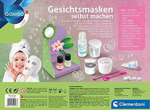 Galileo Lab – Gesichtsmasken selbst machen, DIY Beauty Tuchmasken, duftende Stoffe zur Entspannung fürs Gesicht, Kosmetik Set für Kinder ab 8 Jahren von Clementoni 59248 - Geschenkapp